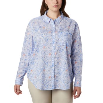 Columbia PFG Sun Drifter II Long Sleeve Plus Size, Camisa Azules Para Mujer | 603827-KCS